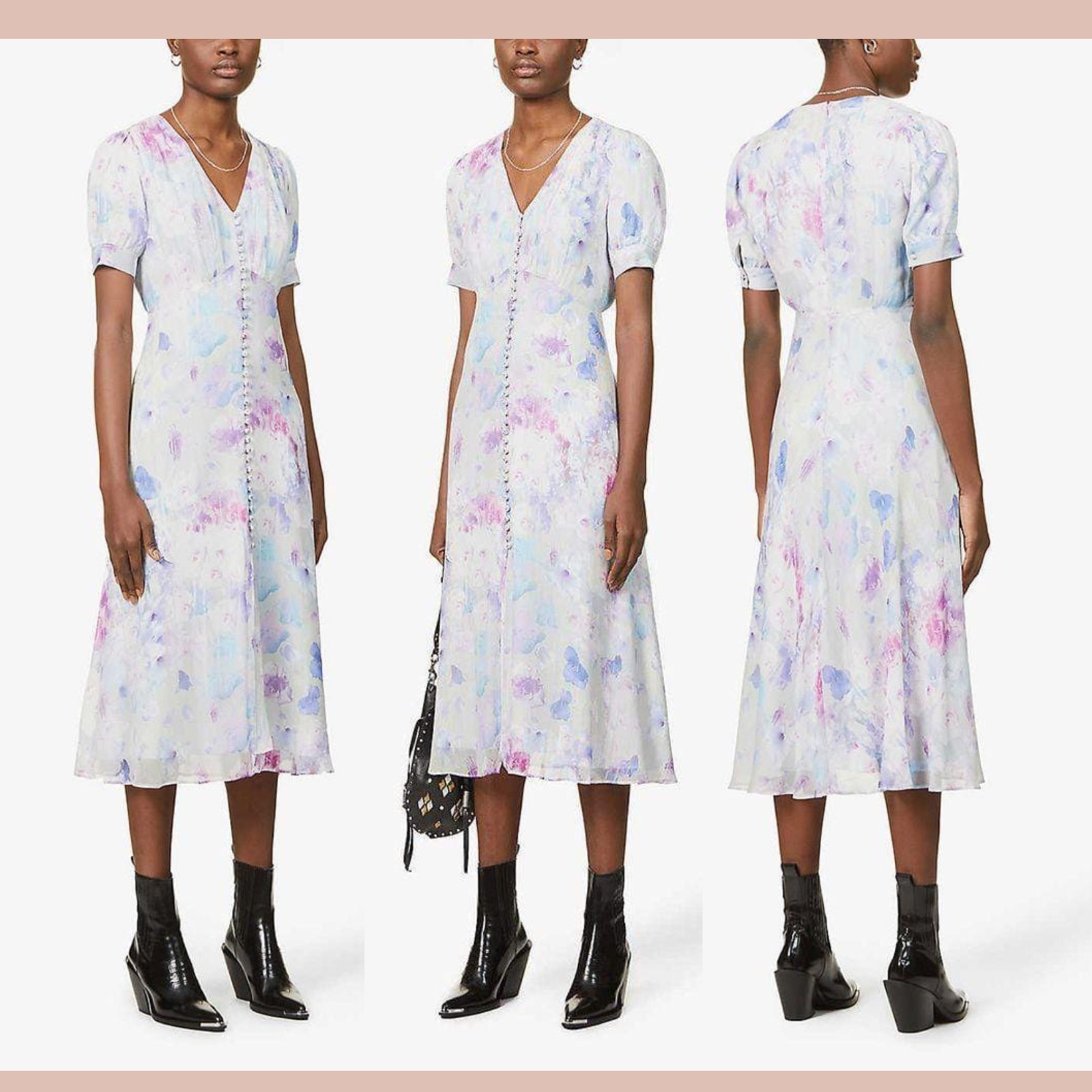 Nwt $590 The Kooples [ 4 ] Button Front Long Floral Print Crepe Midi Dress U1713